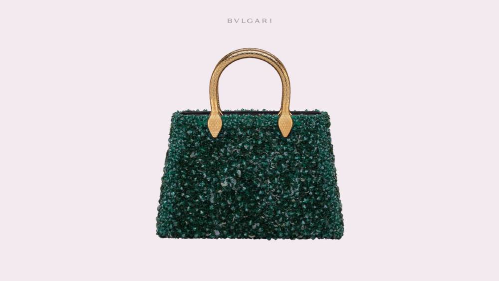 Tote bag in forest emerald Mosaic Embroidery