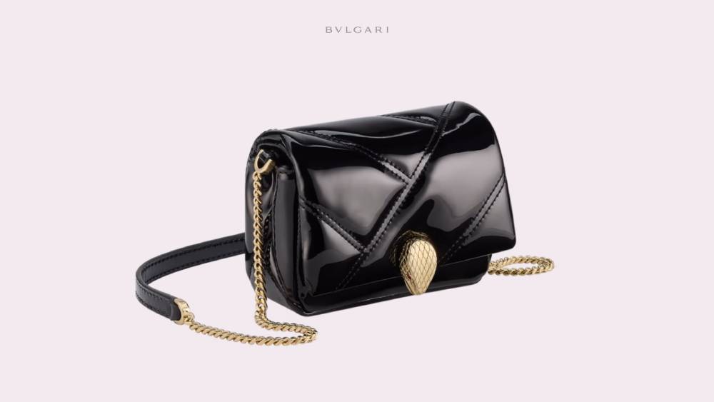 Micro bag in black patent calf leather