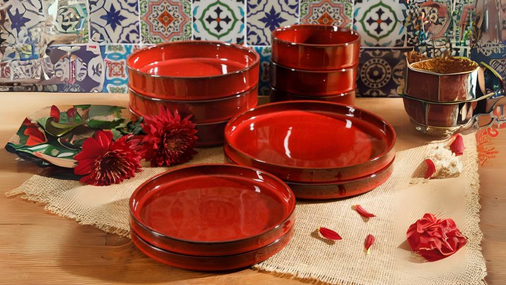 Red Plates and Bowls Dinnerware Set