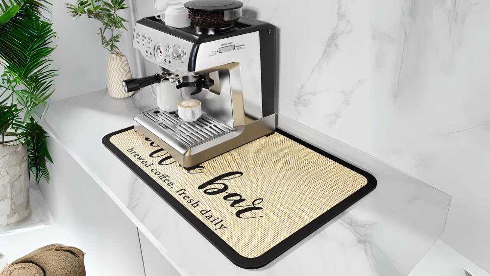 Coffee Bar Mat quickly soaks up spills
