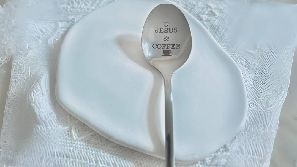 Jesus and coffee-themed stainless steel spoon
