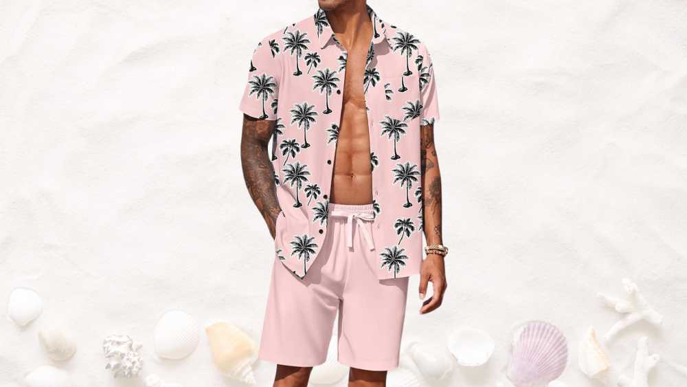Pink tropical mens beach outfit
