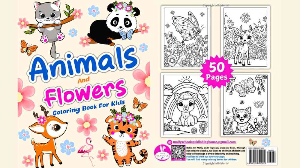Animals and flowers Coloring book
