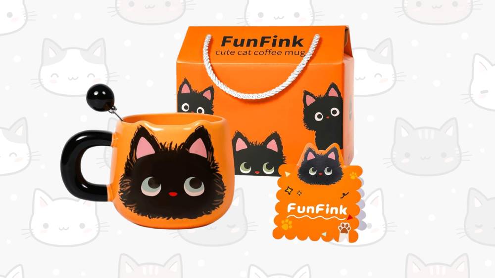 Black cat ceramic coffee mug