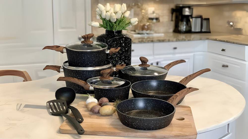Black nonstick pots and pans