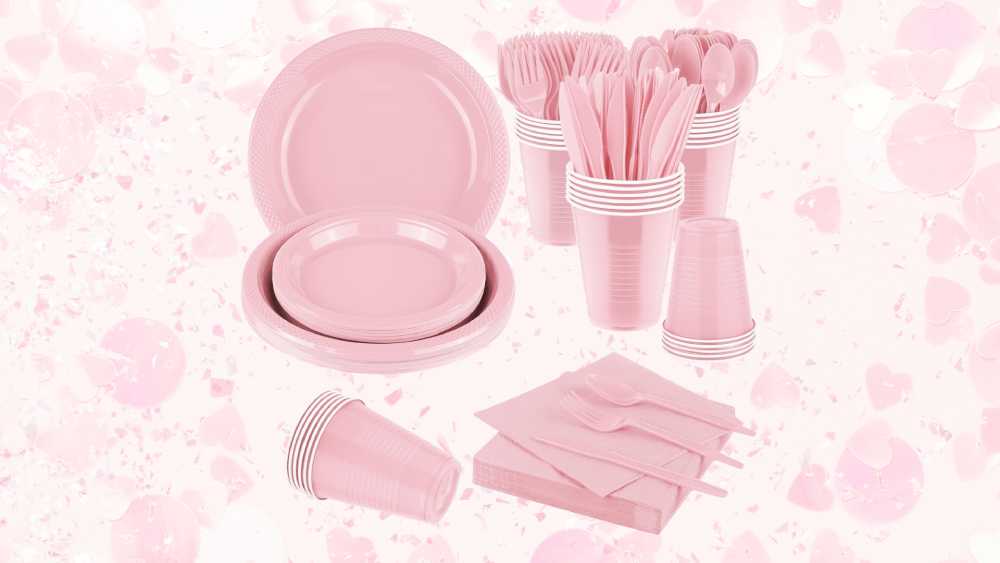 200-piece pink party supplies set