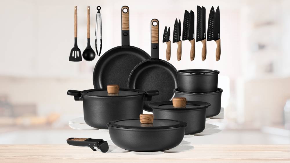 34-Piece Pots and Pans Set in black