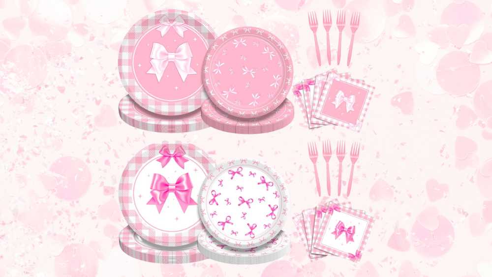 Pink Bow Party Tableware Set