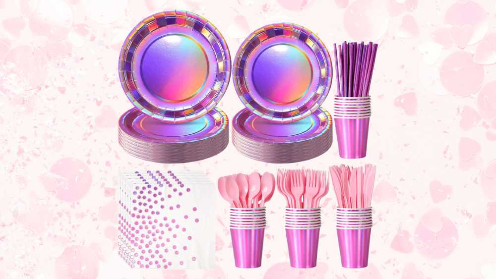 Iridescent Pink Party Supplies Set