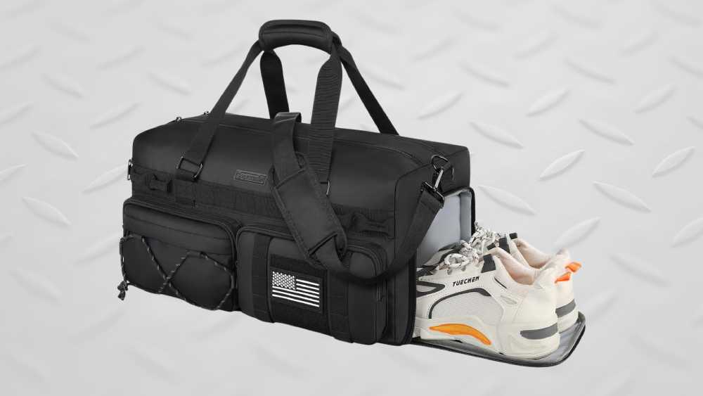 Durable gym bag with spacious compartments.