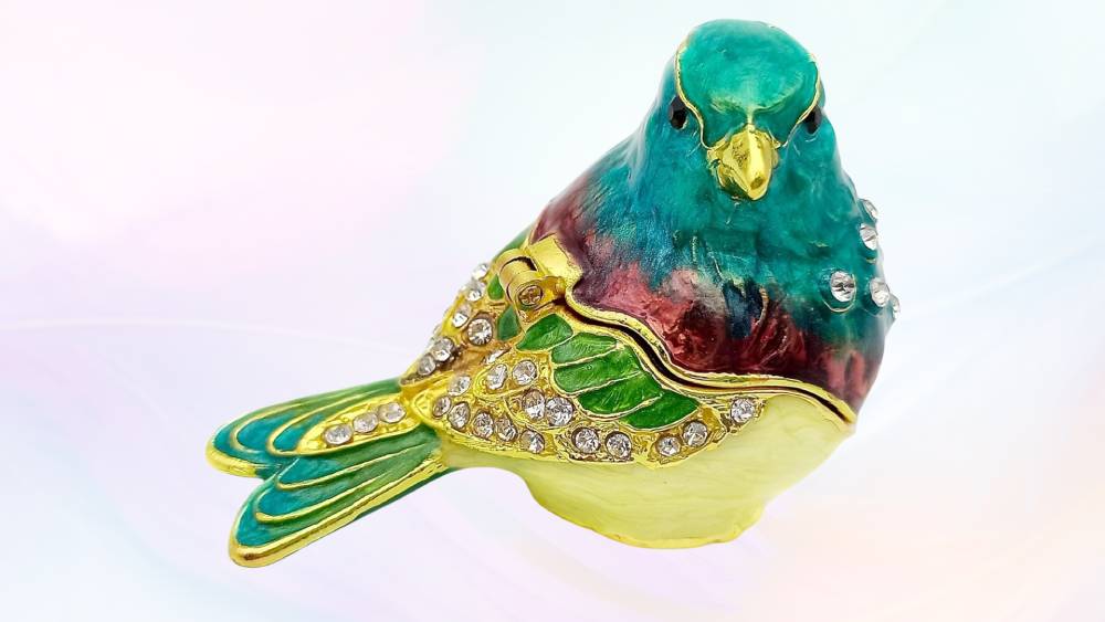 Turquoise Green Bird Trinket Box