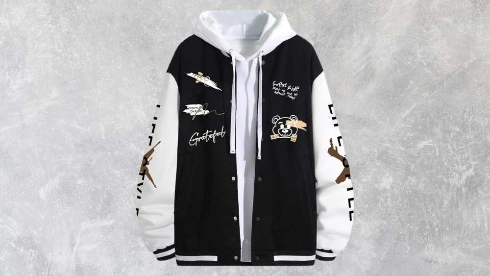 Men's slogan graphic varsity jacket