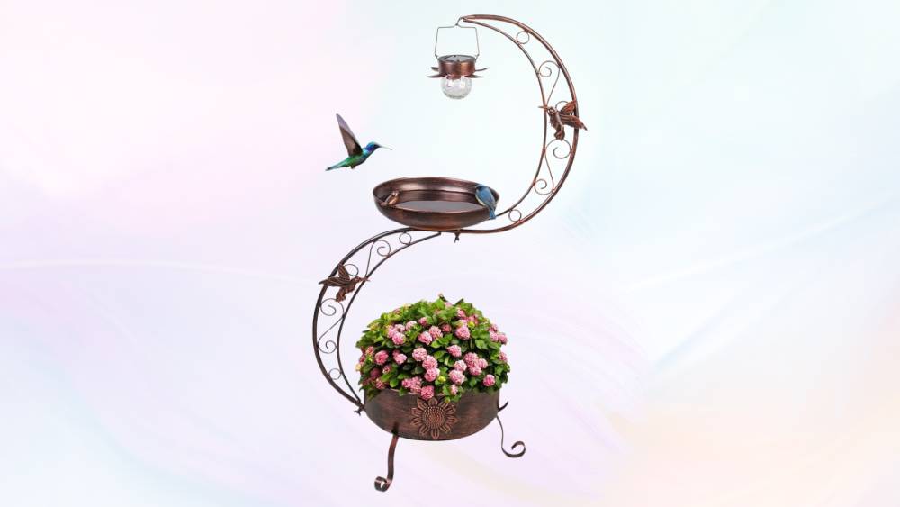 Vintage-style Metal Standing Bird Bath