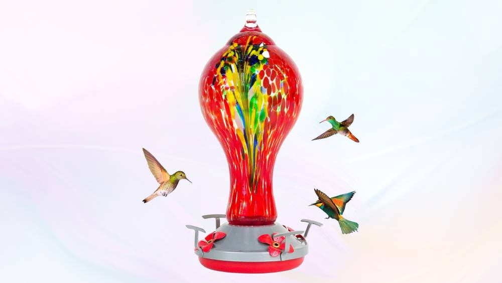 Vibrant Red Glass Hummingbird Feeder