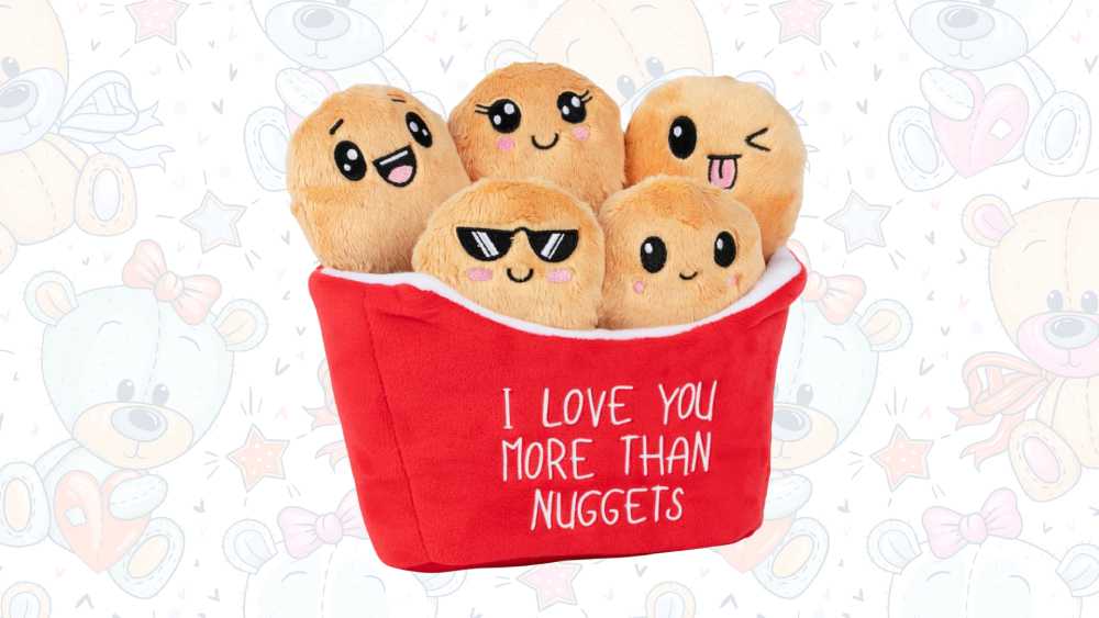 Five adorable chicken nugget stuffed animals
