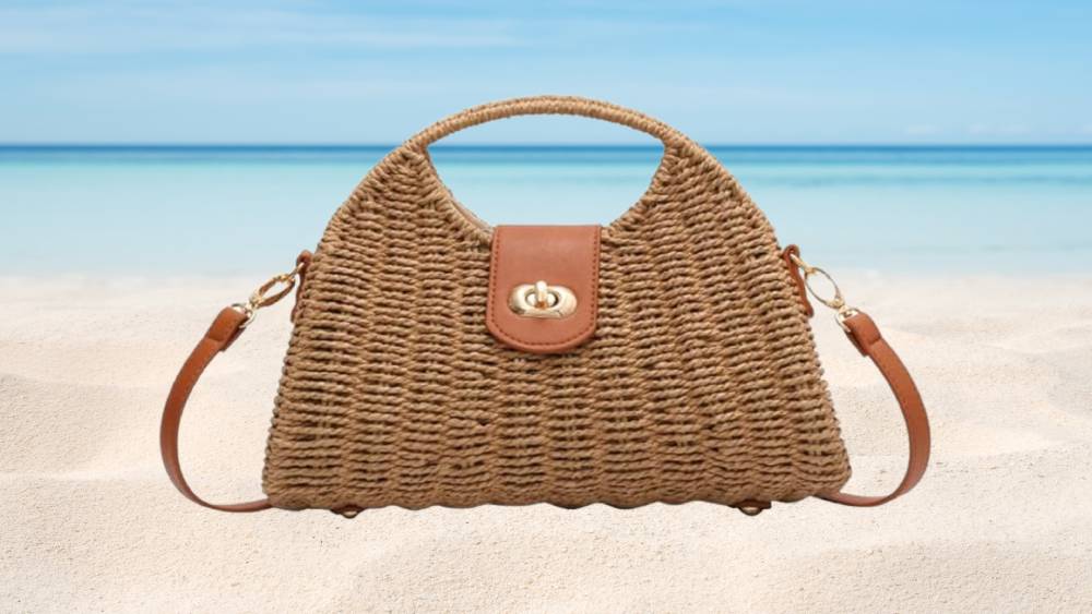 Rattan top handle shoulder bag