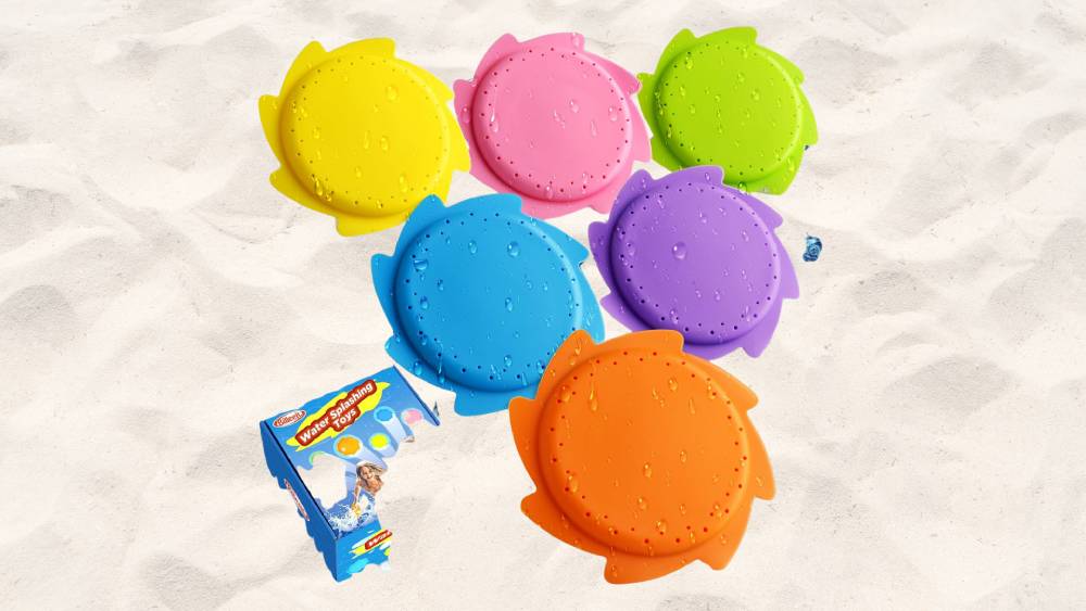 Bright water flying discs outdoors