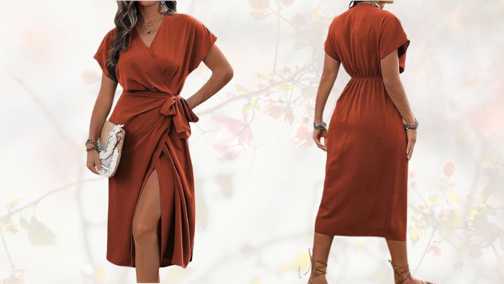 Plus Size Wrap V Neck Midi Dress