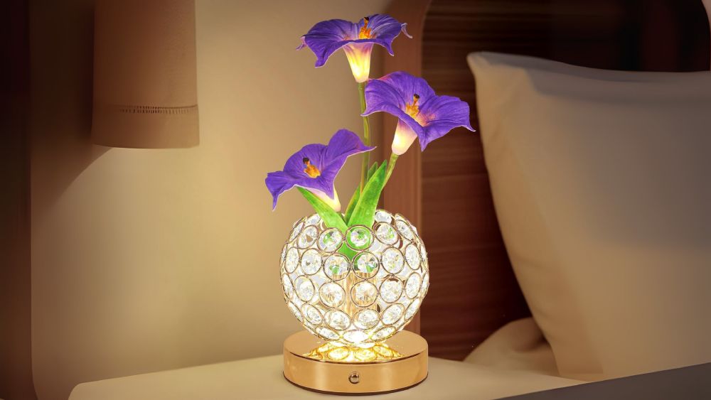 Morning glory flower lamp with soft glow