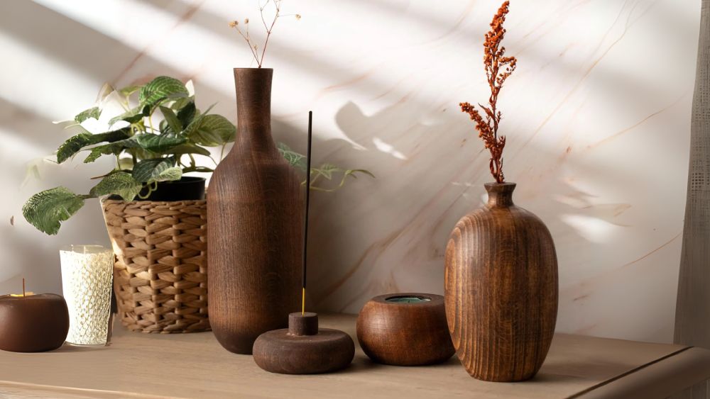 Minimalist wooden vase set for decoration
