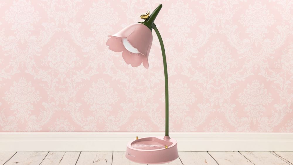 Pink gooseneck flower lamp, dimmable light
