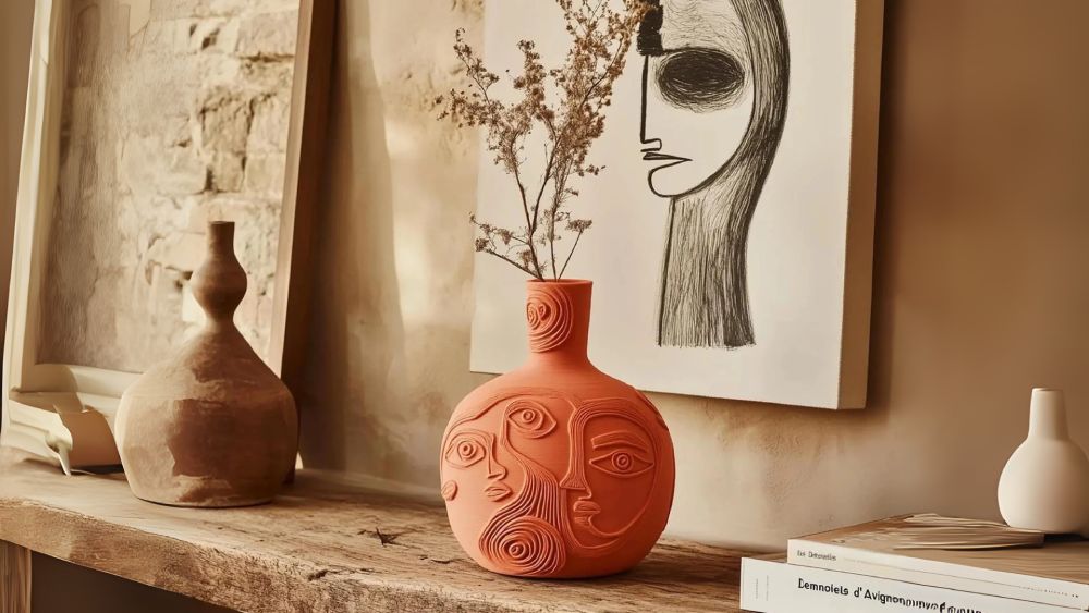 Abstract faces vase for artistic decor