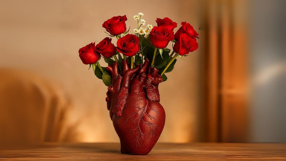 Anatomical heart-shaped vase for flowers