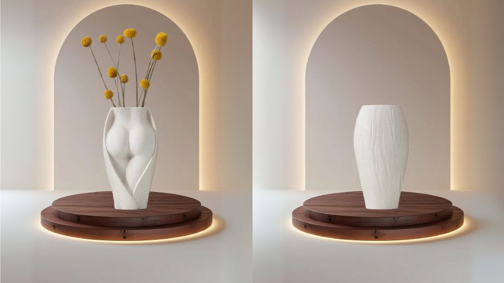 Body art vase with sculpted design