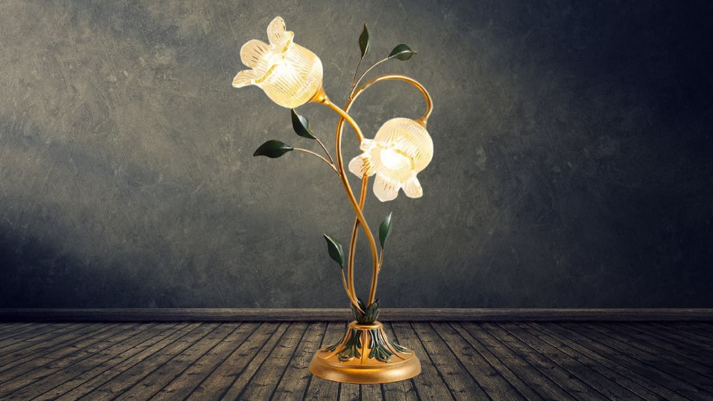 Vintage gold glass flower lamp decor